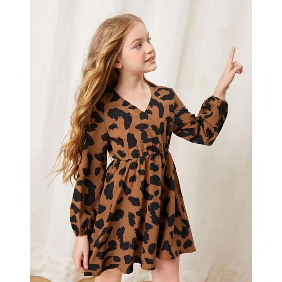 Shein Tween Girls Leopard Print Wrap Dress SZ 140/10Y EUC - Picture 5 of 6